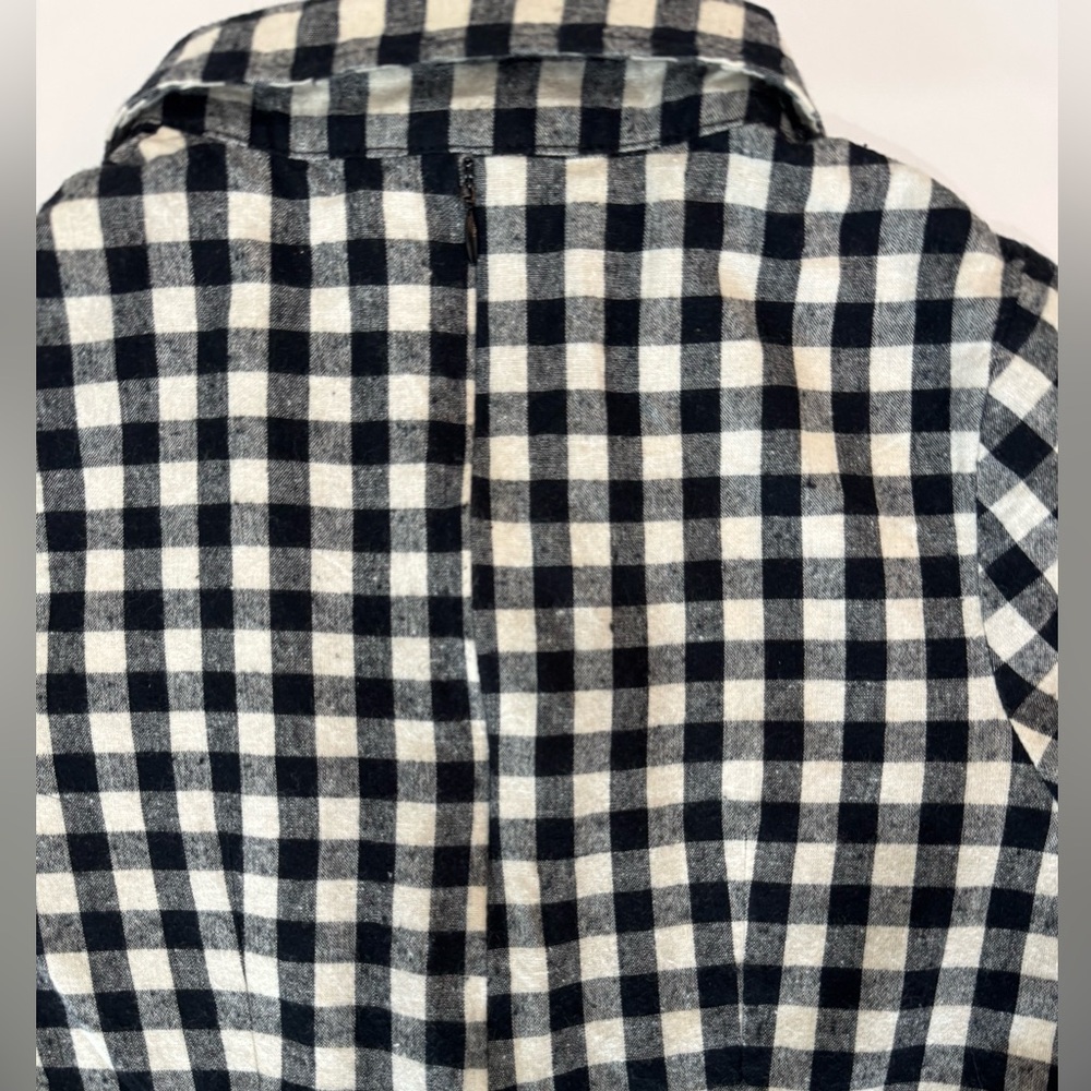 Black White Gingham Fit Flare Mini Dress Collared Picnic Cottagecore XS - Picture 4 of 5